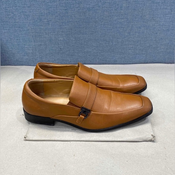 Perry Ellis Leather Square Toe Slip On Loafers Brown Size 12 Dress Shoe - Picture 2 of 6